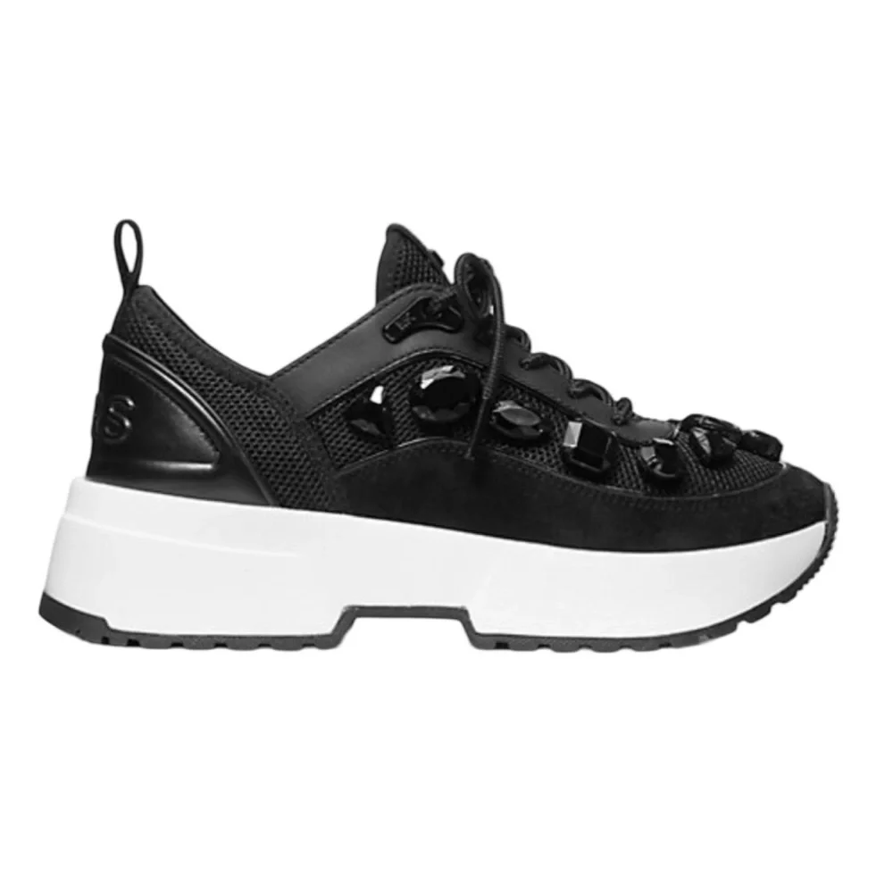 Michael Kors Chaplin Jewel Embellished Mesh and Leather Trainer